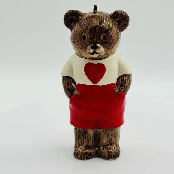 Vintage Christmas Xmas Tree Ornament Teddy Bear With Heart Dress 3” - Picture 1 of 6
